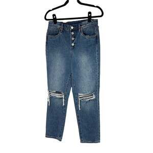 BLANK NYC Jeans Womens 27 Blue HighWaisted‎ Button Fly Distressed Edgy Casual